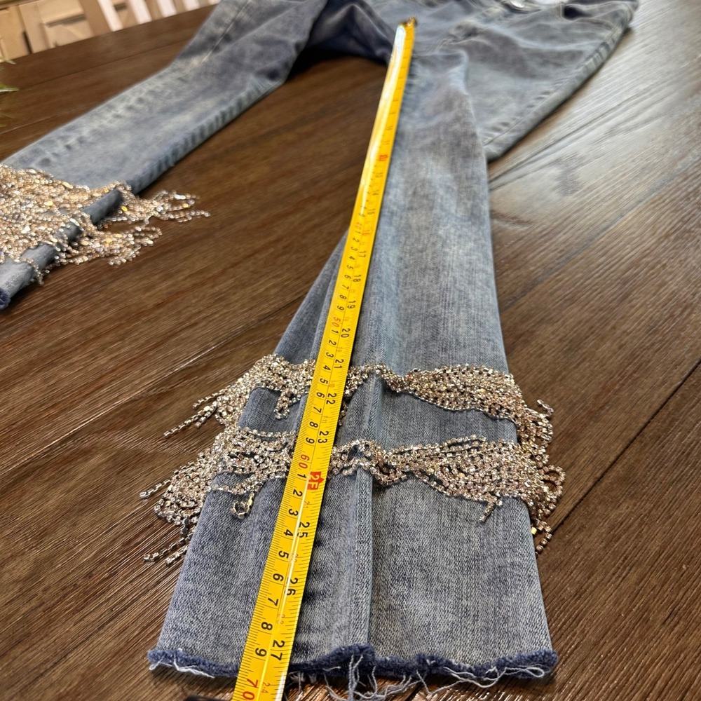 Blue B Collection Women's Jeans Rhinestone Fringe Embellished‎ Light Wash Size M - Picture 12 of 13